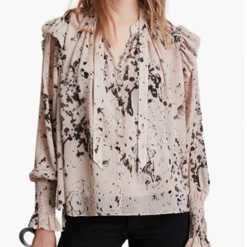All Saints Splatter Print Ruffle Blouse - Size 4
